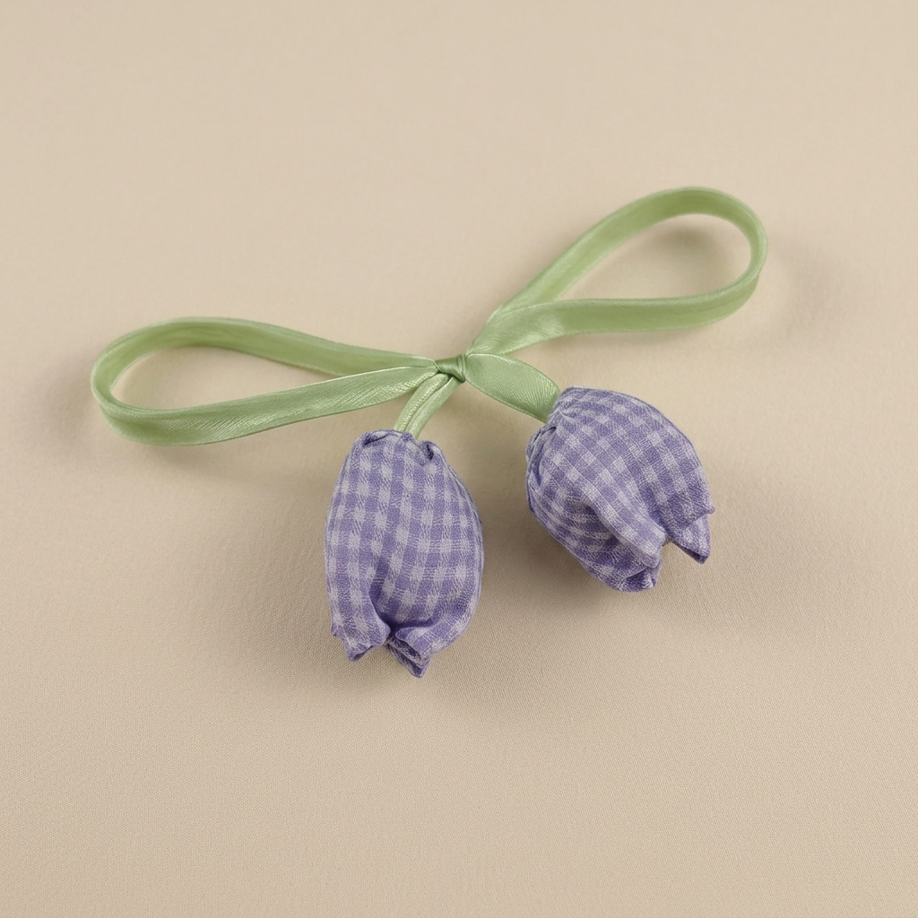 10pc, Handmade Fabric Tulip Flower Ribbon Ornament Embellishment