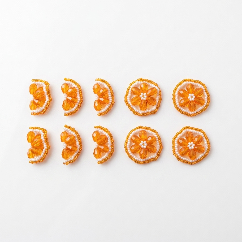 5pc, Handmade Mini Citrus Orange Slice Beaded Charm Ornament