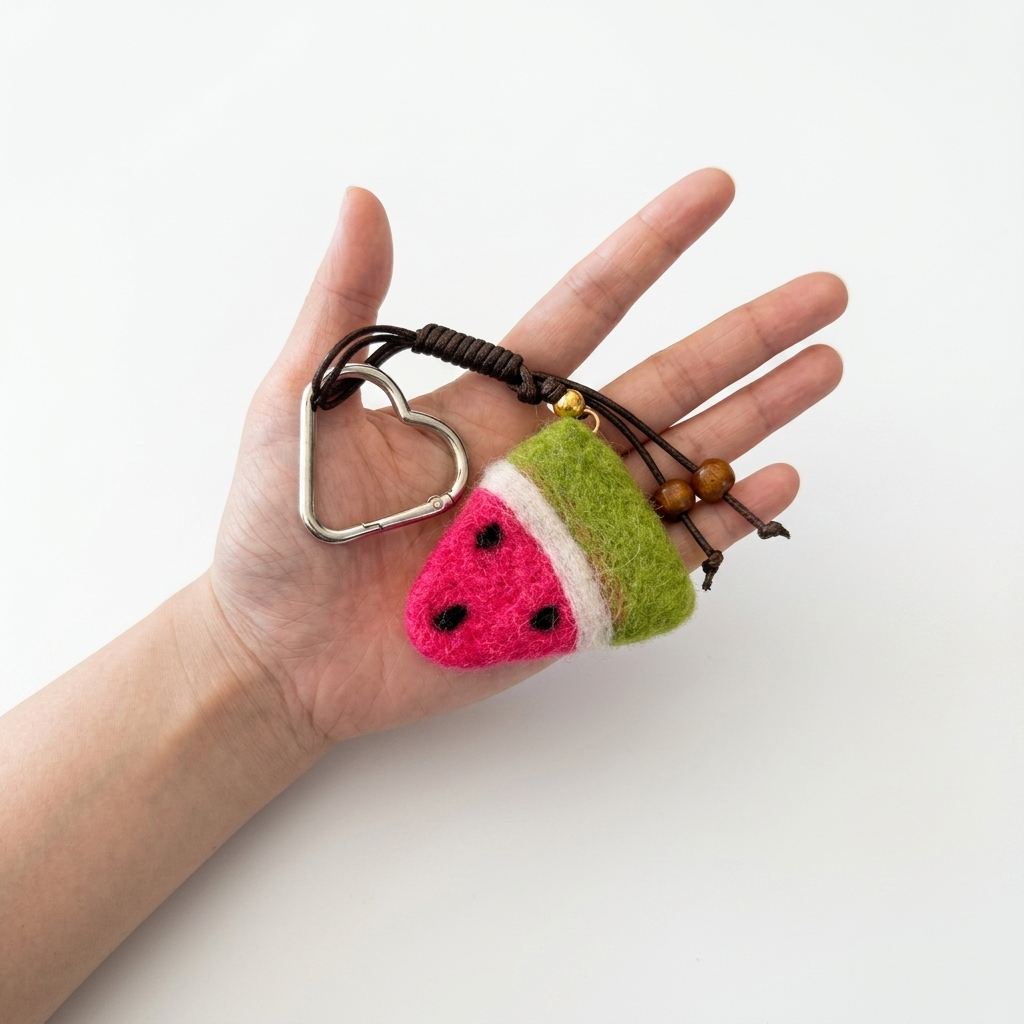 Red Watermelon Fruit Wool Felt Bag Charm Key Chain