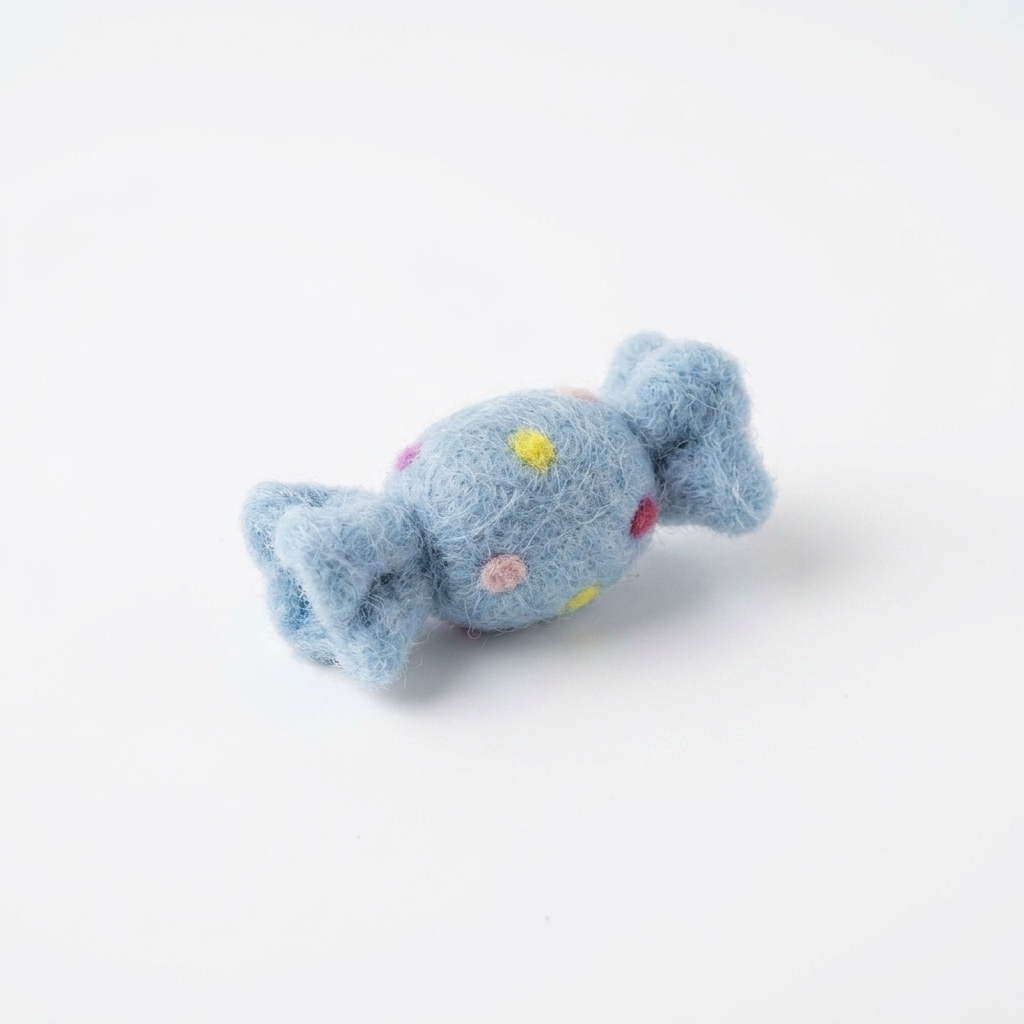 5pc, Blue Polka Dot Bonbon Candy Wool Felt Ornament Charm