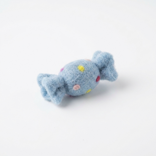 5pc, Blue Polka Dot Bonbon Candy Wool Felt Ornament Charm