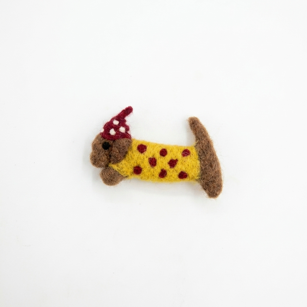 5pc, Polka Dot Sweater Party Puppy Wool Felt Figurine