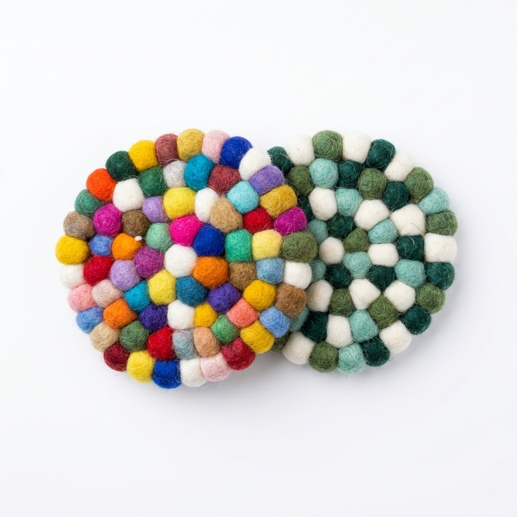 2pc, Multi-color Wool Felt Ball Coaster Cup Mat