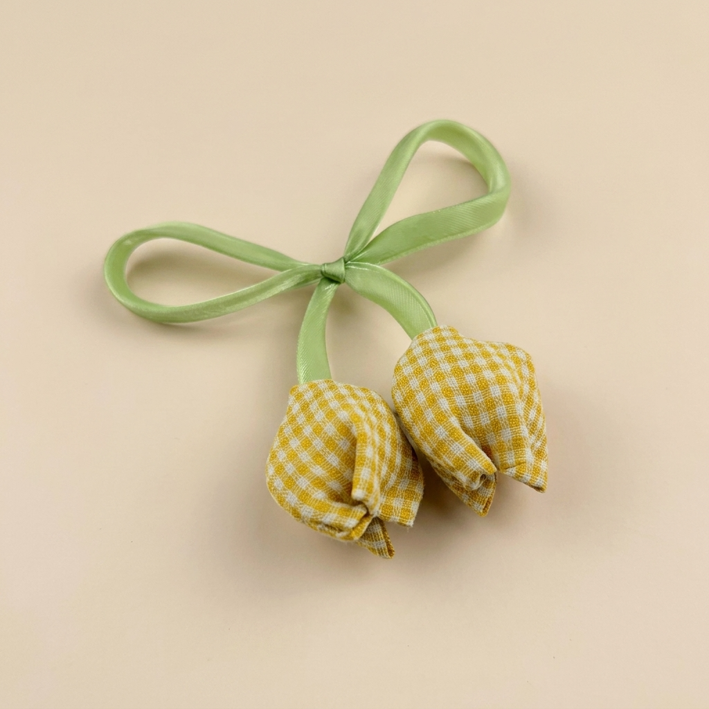 10pc, Handmade Fabric Tulip Flower Ribbon Ornament Embellishment