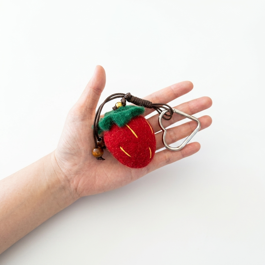 Red Strawberry Fruit Wool Felt Bag Charm Key Chain