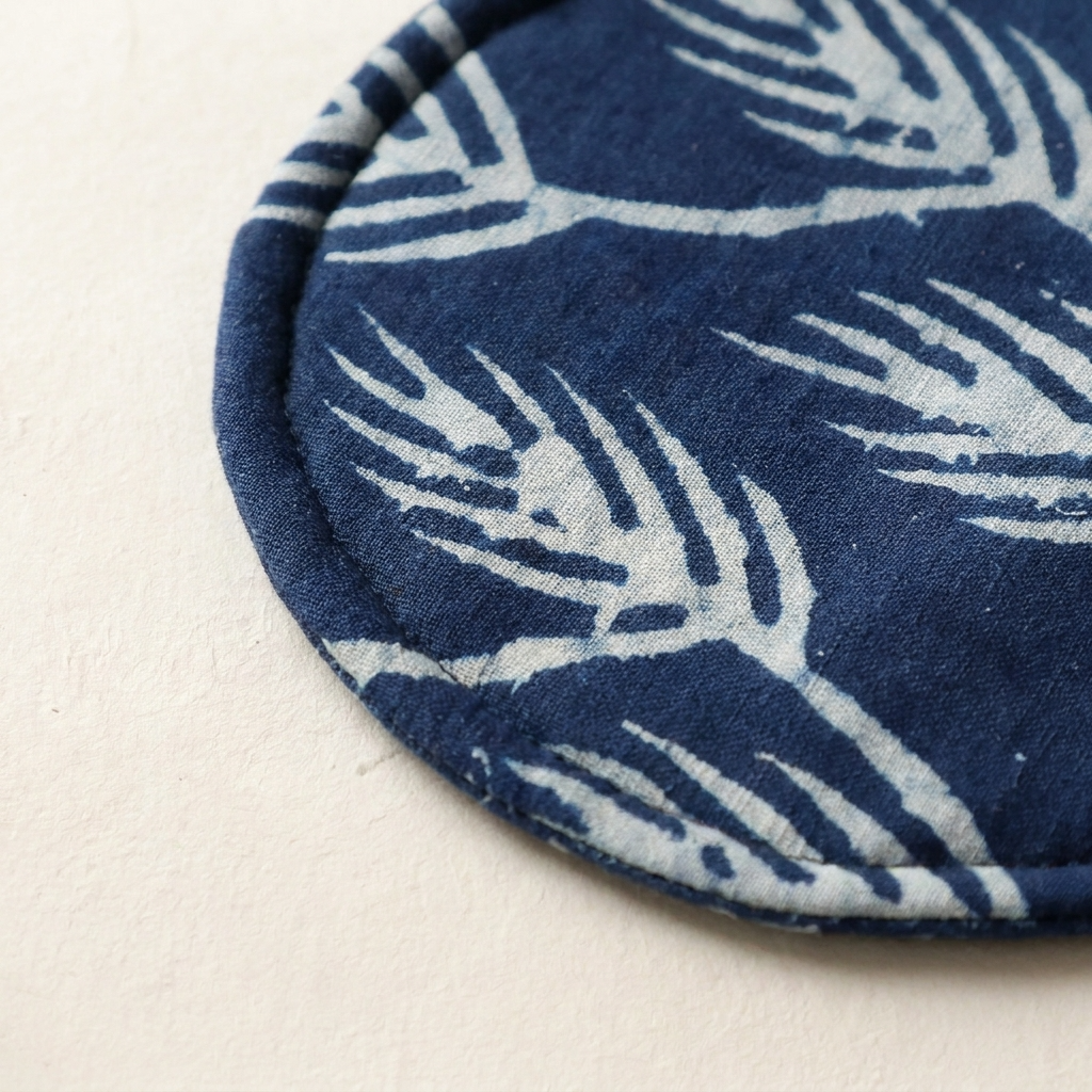 2pc, Leaf Pattern Bunny Cotton Padded Coaster Mat