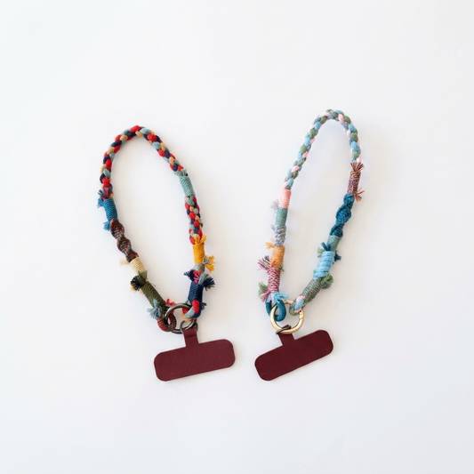 2 colors Handmade Colorful Braided Woven Cotton Fabric Phone Chain Strap
