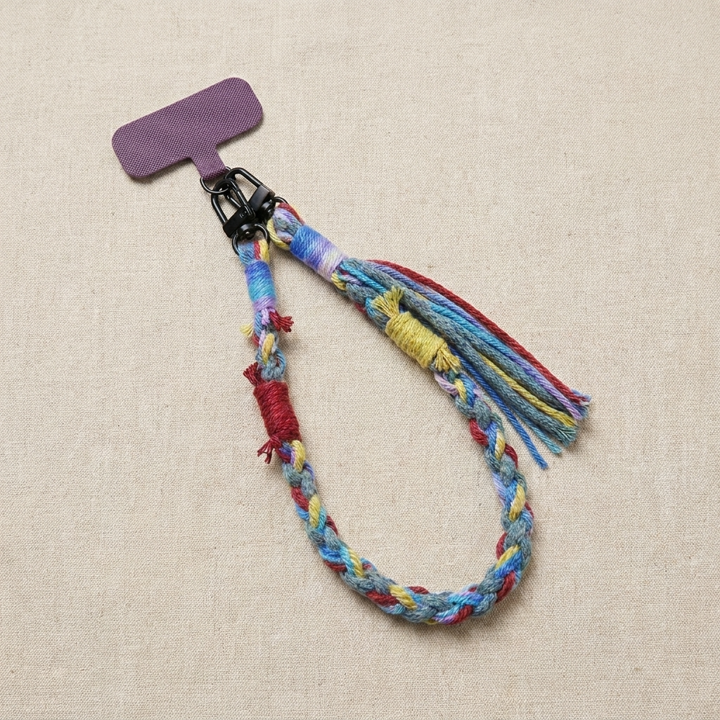 2pc, 2 colors Handmade Colorful Tassel Braided Woven Cotton Fabric Phone Chain Strap