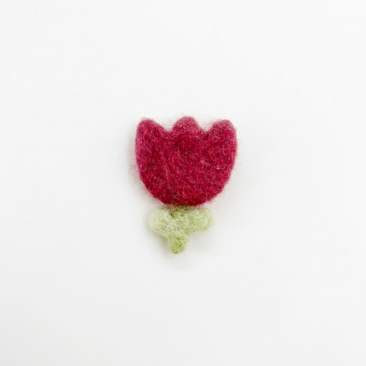 Red Bloom Flower Wool Felt Charm Component