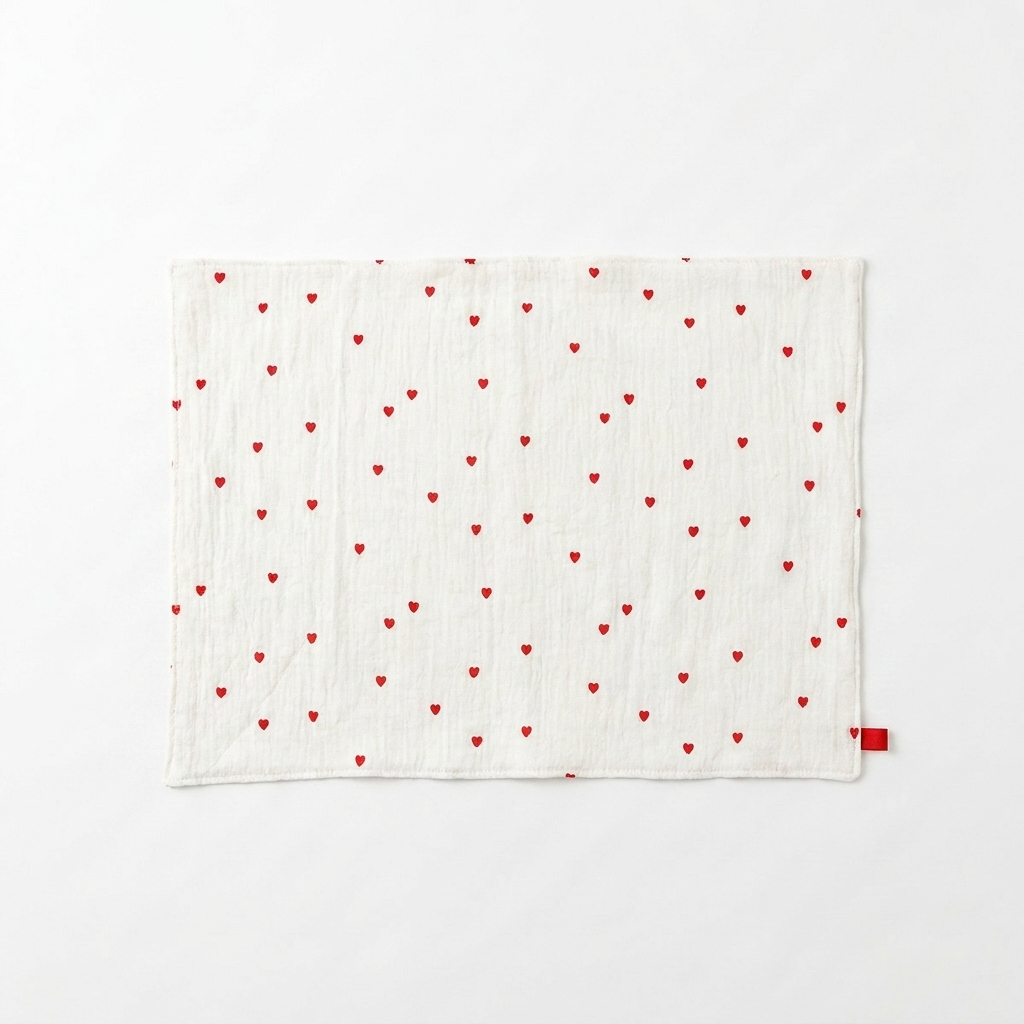 2pc, Little Red Sweet Heart White Cotton Placemats Coasters