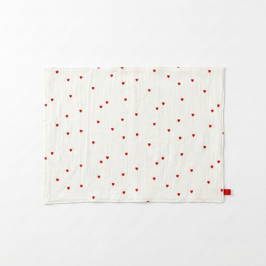 2pc, Little Red Sweet Heart White Cotton Placemats Coasters