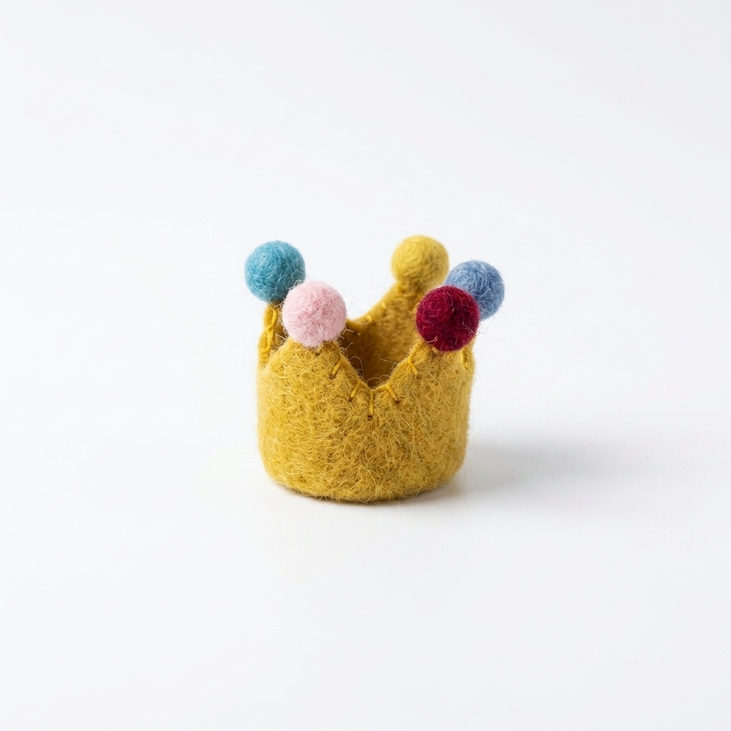 5pc, 2 Sizes Jeweled Golden Crown Felt Charm Ornament