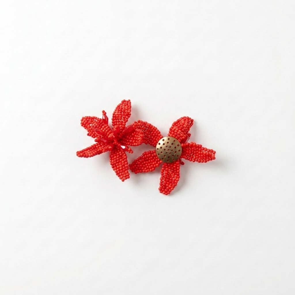 5pc, Handmade Red Blooming Flower Beaded Charm Ornament