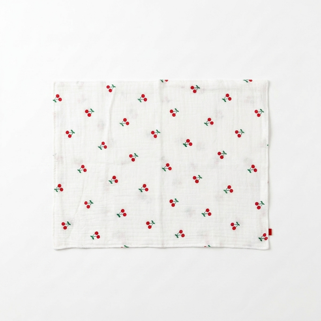 2pc, Little Red Cherry White Cotton Placemats Coasters