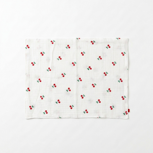 2pc, Little Red Cherry White Cotton Placemats Coasters