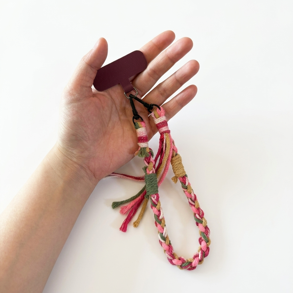 2 colors Handmade Colorful Braided Woven Cotton Tassel Phone Chain Strap