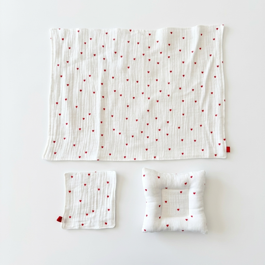 Little Red Sweet Heart Cream White Cotton Placemats Coasters