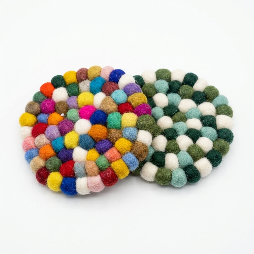 2pc, Multi-color Wool Felt Ball Coaster Cup Mat