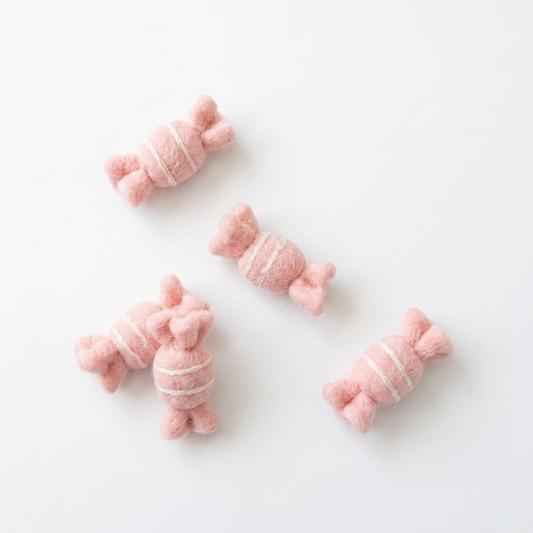 Peach Pink Striped Taffy Candy Wool Felt Charm Component