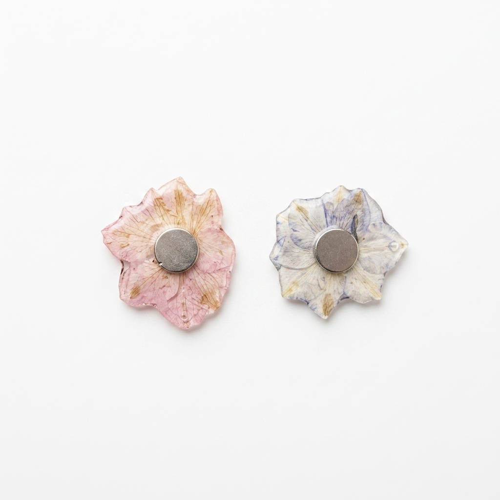 Pink Blue Pressed Real Hydrangea Flower Resin Pendant Charm Component & Magnet