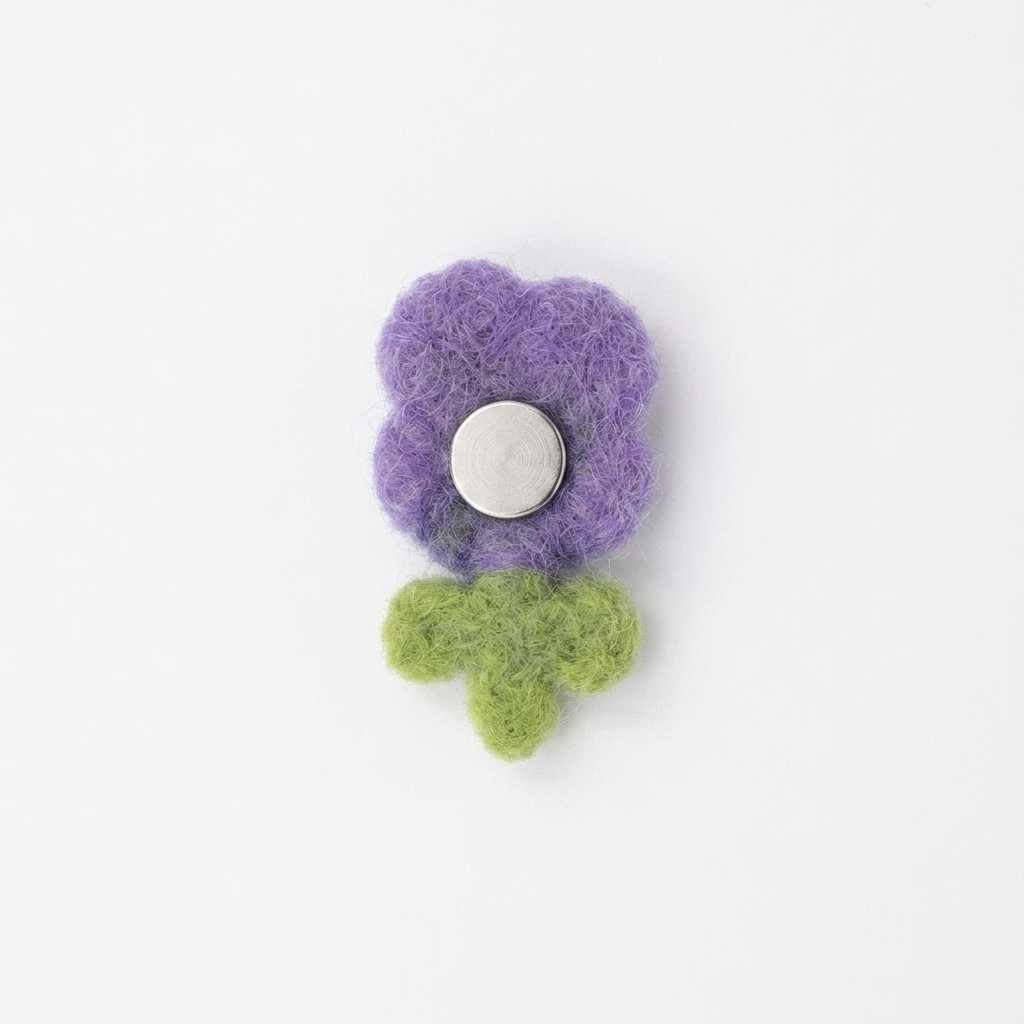 Purple Bloom Flower Wool Felt Ornament Component & Magnet