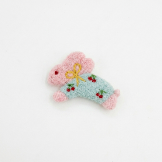 5pc, Cherry Pastel Pink Bunny Felt Charm Figurine