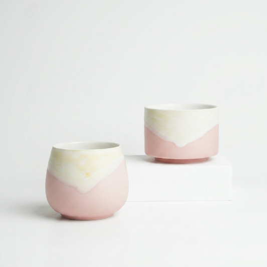 3pc, Soft Pink Dipped Cream Glaze Matte Ceramic Candle Vessel Jar