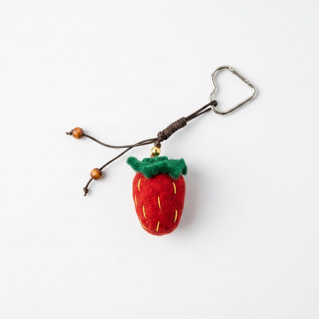 2pc, Red Strawberry Fruit Wool Felt Bag Charm Key Chain