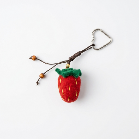 2pc, Red Strawberry Fruit Wool Felt Bag Charm Key Chain