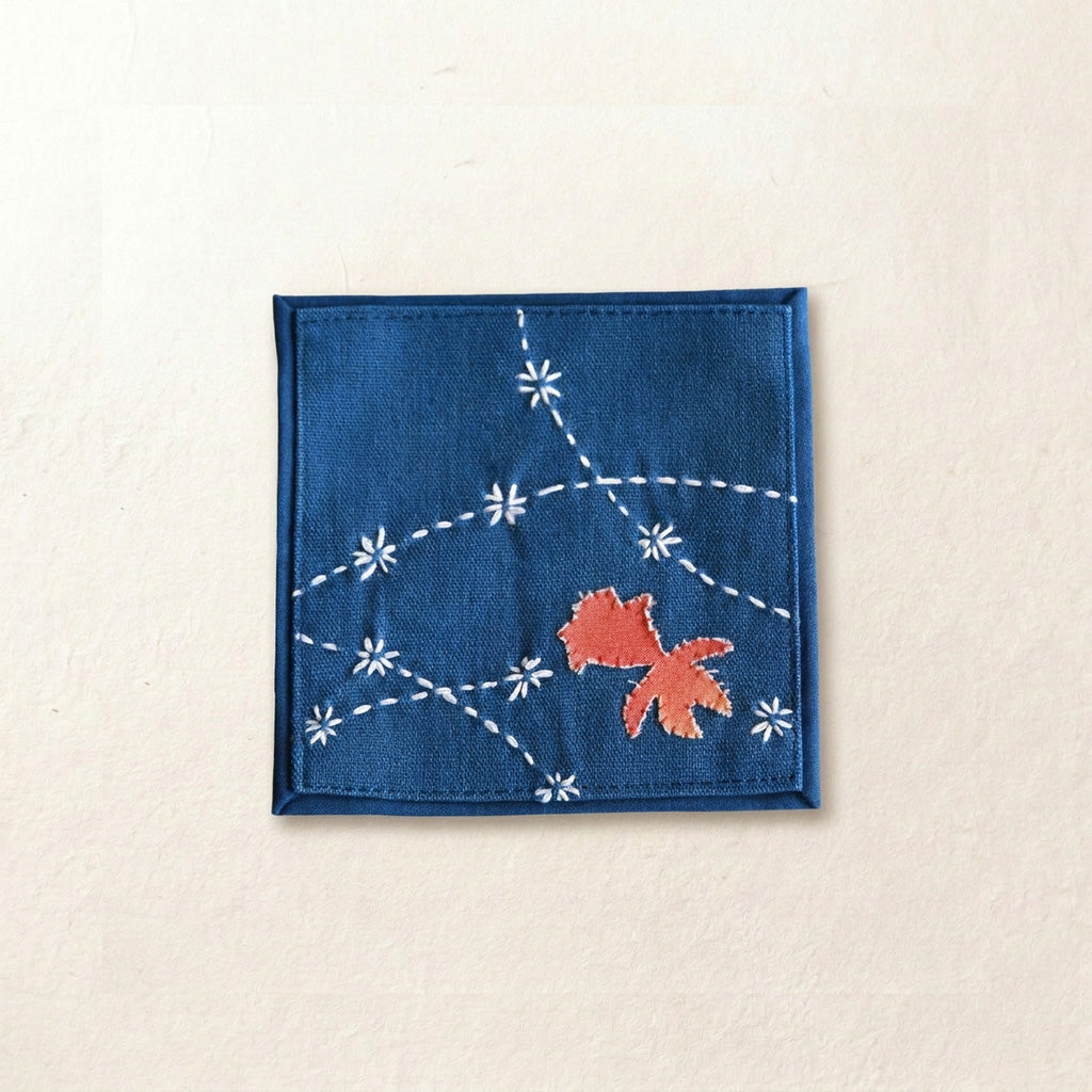 2pc, Square Hand Embroidered Cotton Fabric Coaster Mat