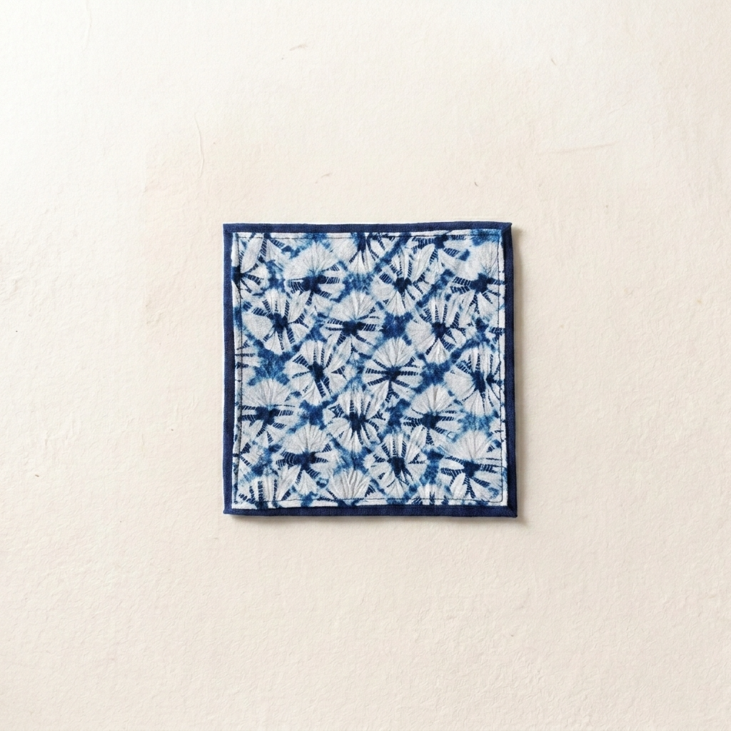 2pc, Blue White Shibori Tie-Dye Floral Cotton Fabric Table Coaster Mat