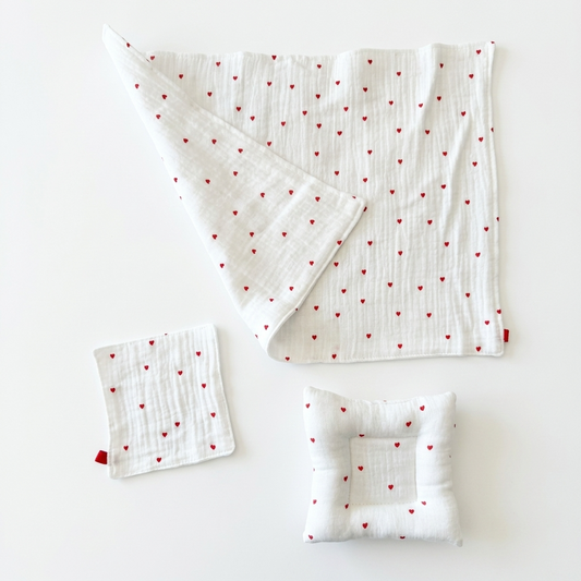 Little Red Sweet Heart Cream White Cotton Placemats Coasters
