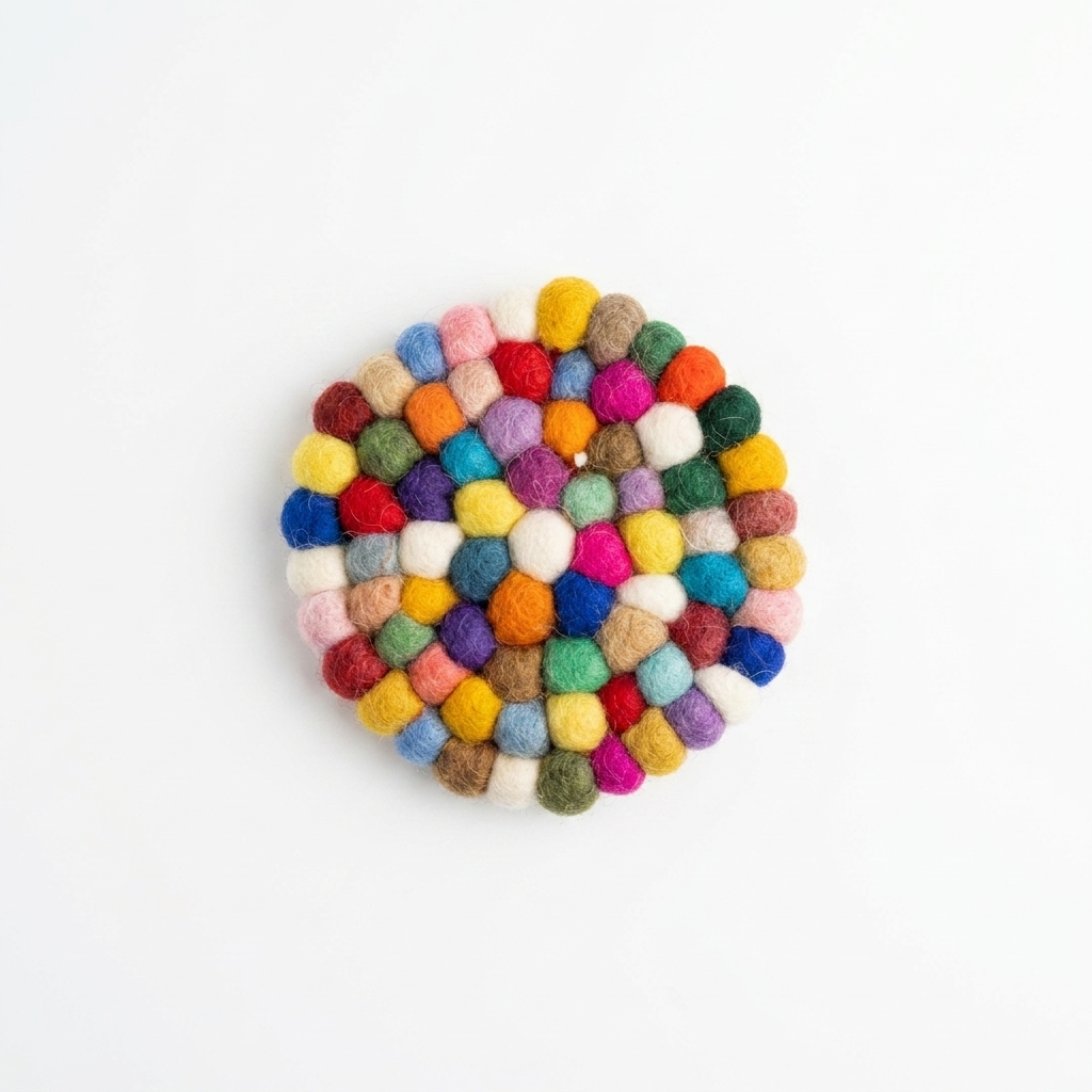 2pc, Multi-color Wool Felt Ball Coaster Cup Mat