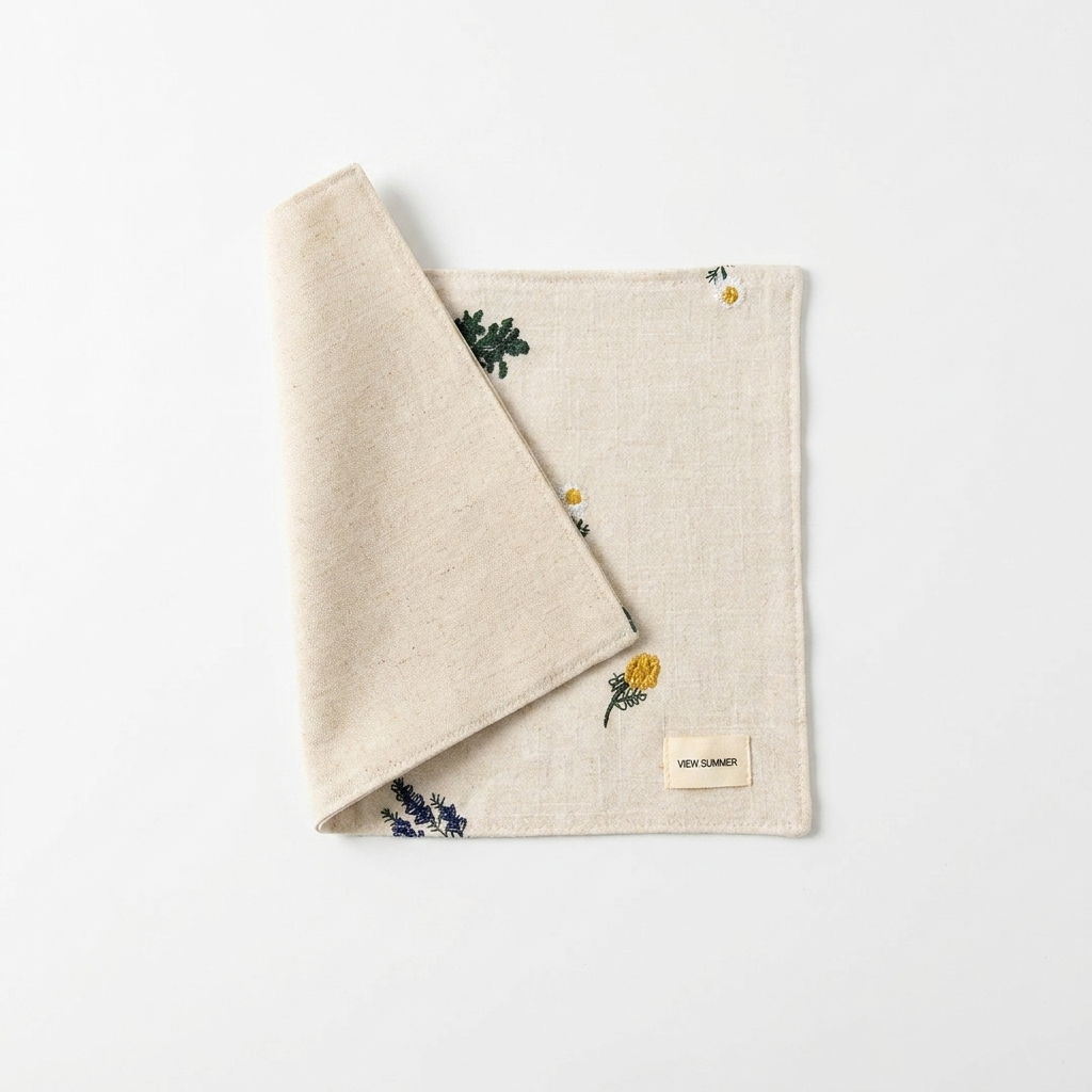 2pc, Embroidery Botanical Flower Cotton Placemats Coasters Pouch