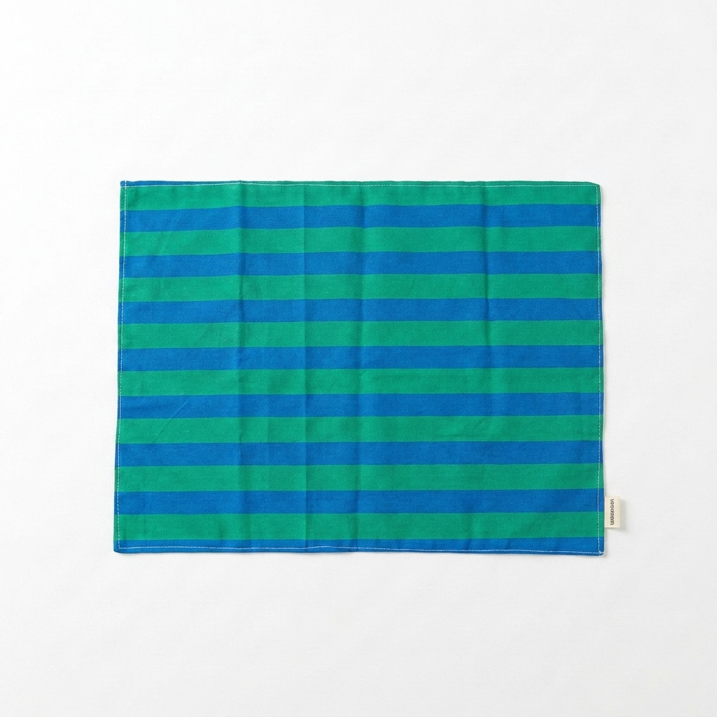 2pc, Nautical Blue Tropical Green Striped Placemats & Coasters