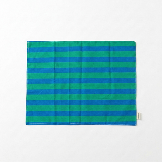 2pc, Nautical Blue Tropical Green Striped Placemats & Coasters