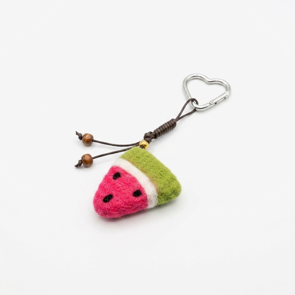 2pc, Red Watermelon Fruit Wool Felt Bag Charm Key Chain