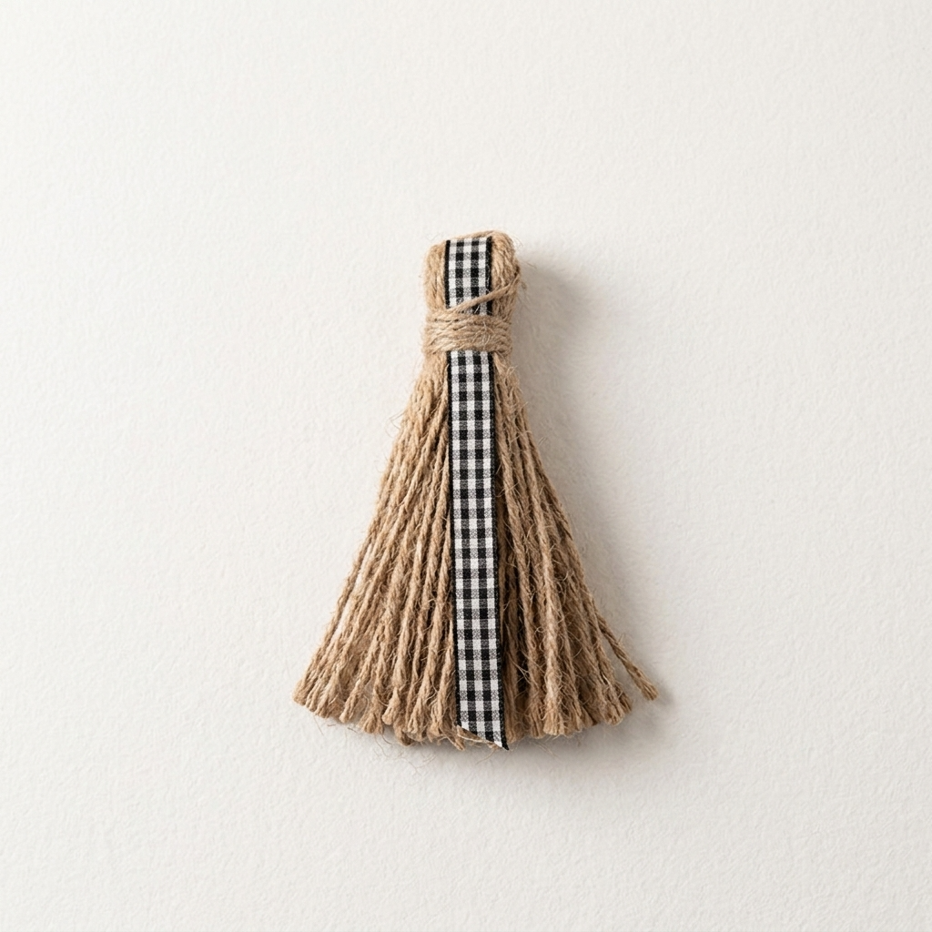 Handmade Rustic Jute Fiber Tassel Ornament w/ Ribbon Handmade