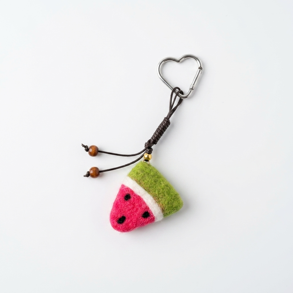 2pc, Red Watermelon Fruit Wool Felt Bag Charm Key Chain