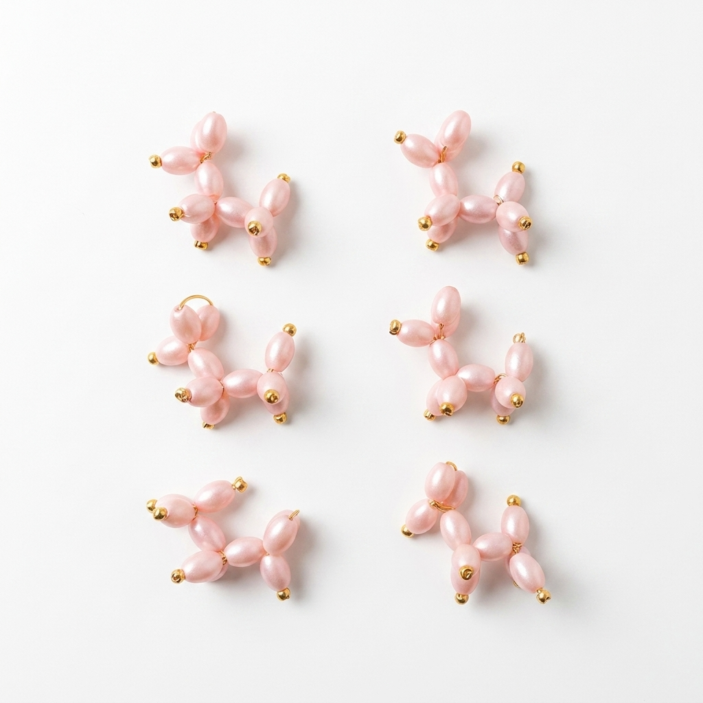 5pc, Handmade Pink Balloon Dog Puppy Beaded Charm Ornament