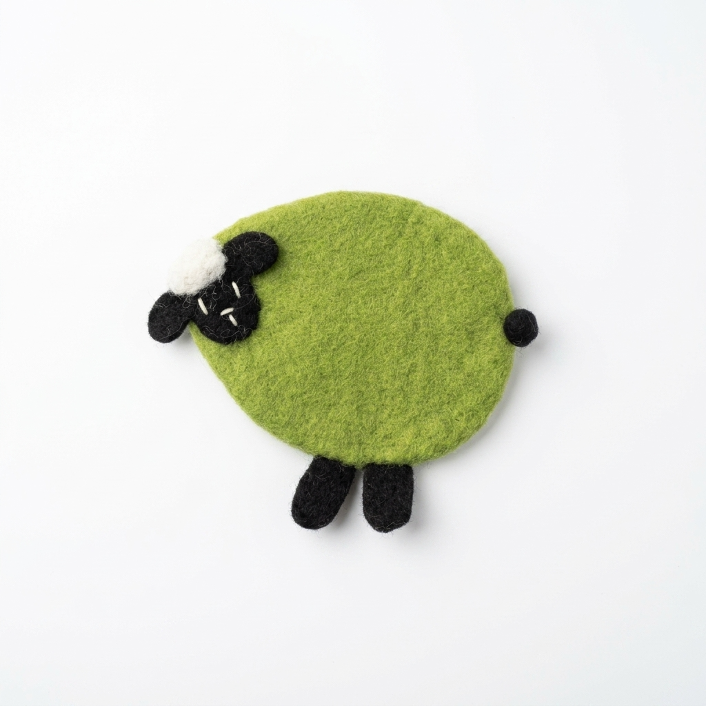 2pc, Green Grass Sheep Wool Felt Coaster Cup Mat