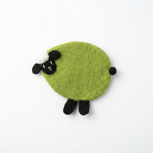 2pc, Green Grass Sheep Wool Felt Coaster Cup Mat