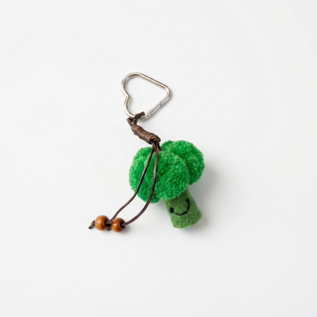 2pc, Green Broccoli Veggie Wool Felt Bag Charm Key Chain