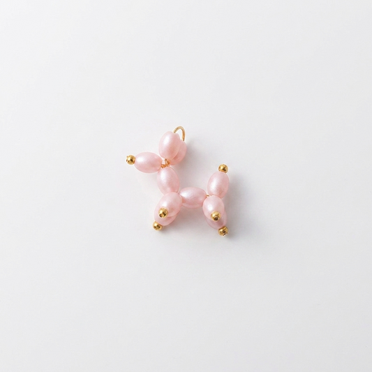5pc, Handmade Pink Balloon Dog Puppy Beaded Charm Ornament