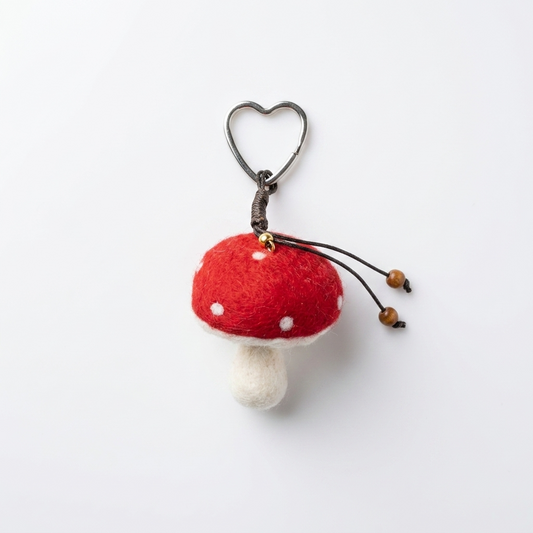 2pc, Red Mushroom Wool Felt Bag Charm Key Chain