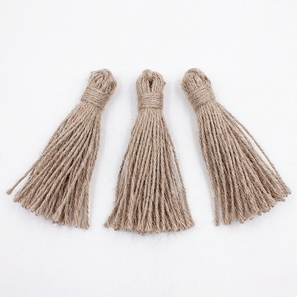 Handmade Rustic Jute Fiber Tassel Ornament w/ Ribbon Handmade