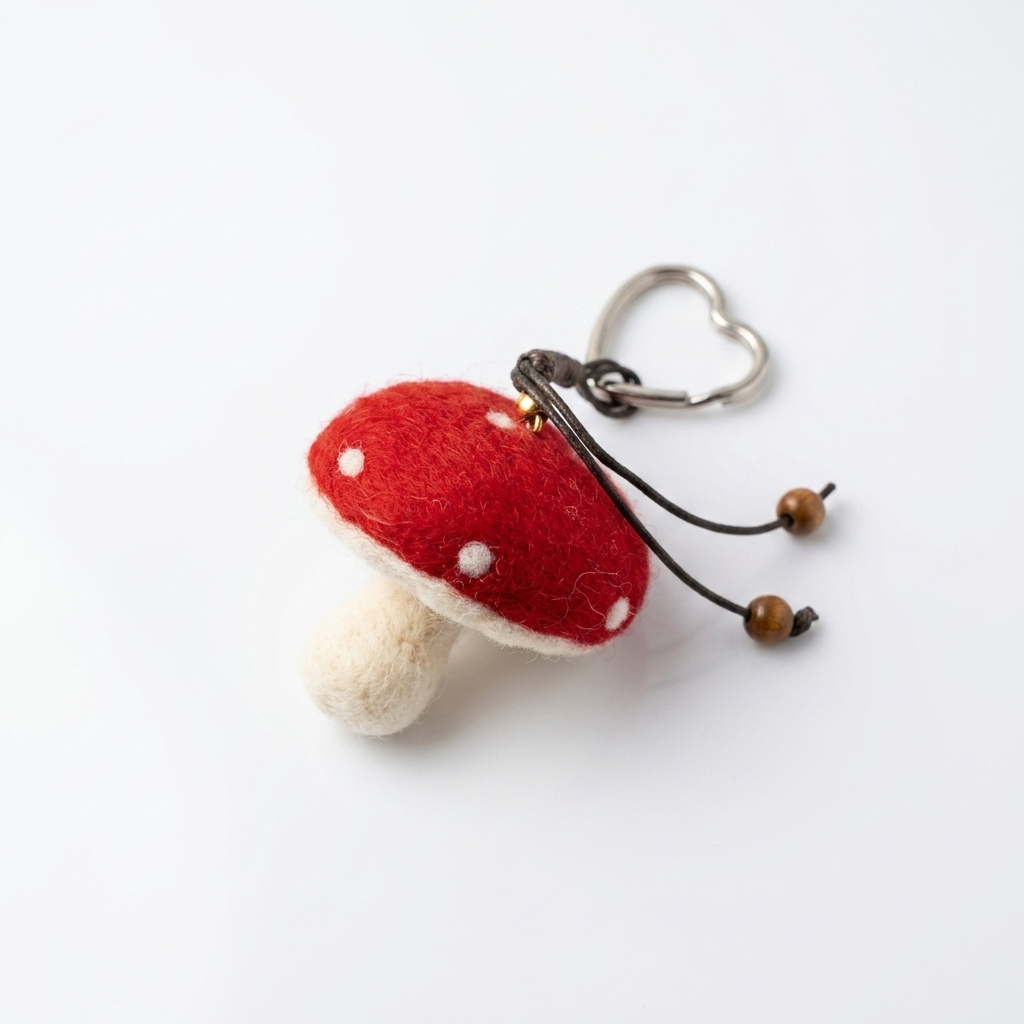 2pc, Red Mushroom Wool Felt Bag Charm Key Chain