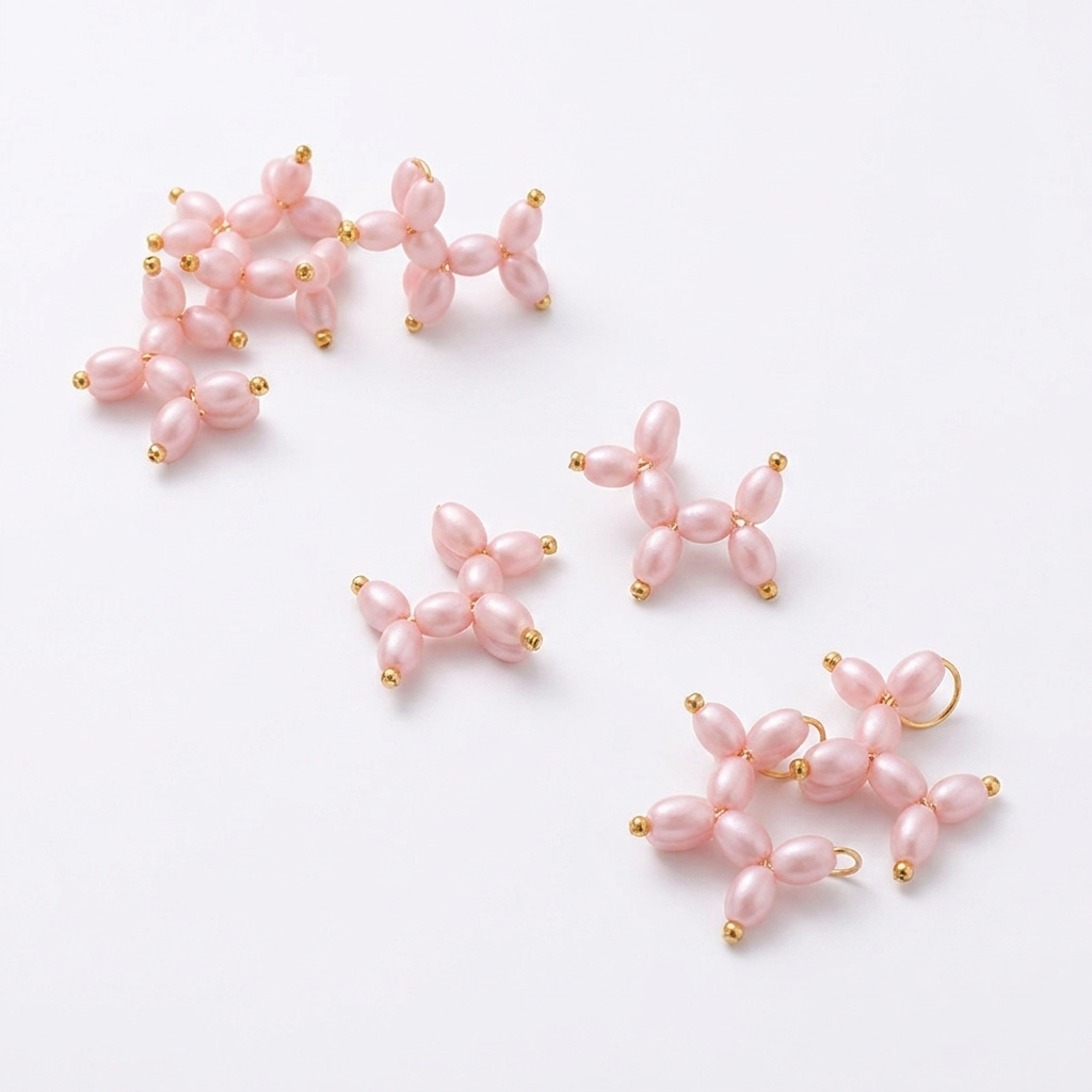 5pc, Handmade Pink Balloon Dog Puppy Beaded Charm Ornament