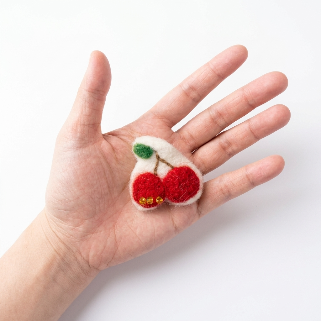 Beaded Sparkle Red Cherry Wool Felt Charm Component