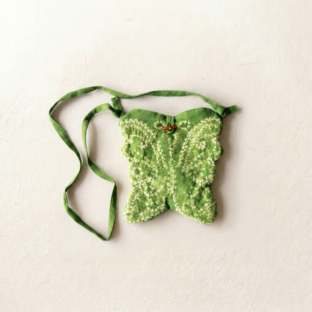 1pc, Light Green Quilted Cotton Fabric Butterfly Crossbody Pouch Bag